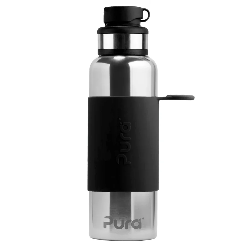 Botella de agua grande de acero inoxidable Pura de 850 ml en color negro