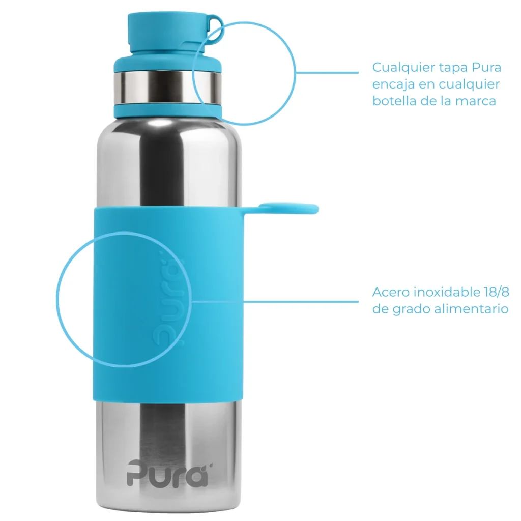 esquema de la botella pura de 850 ml con tapa intercambiable y acero inoxidable 18 8