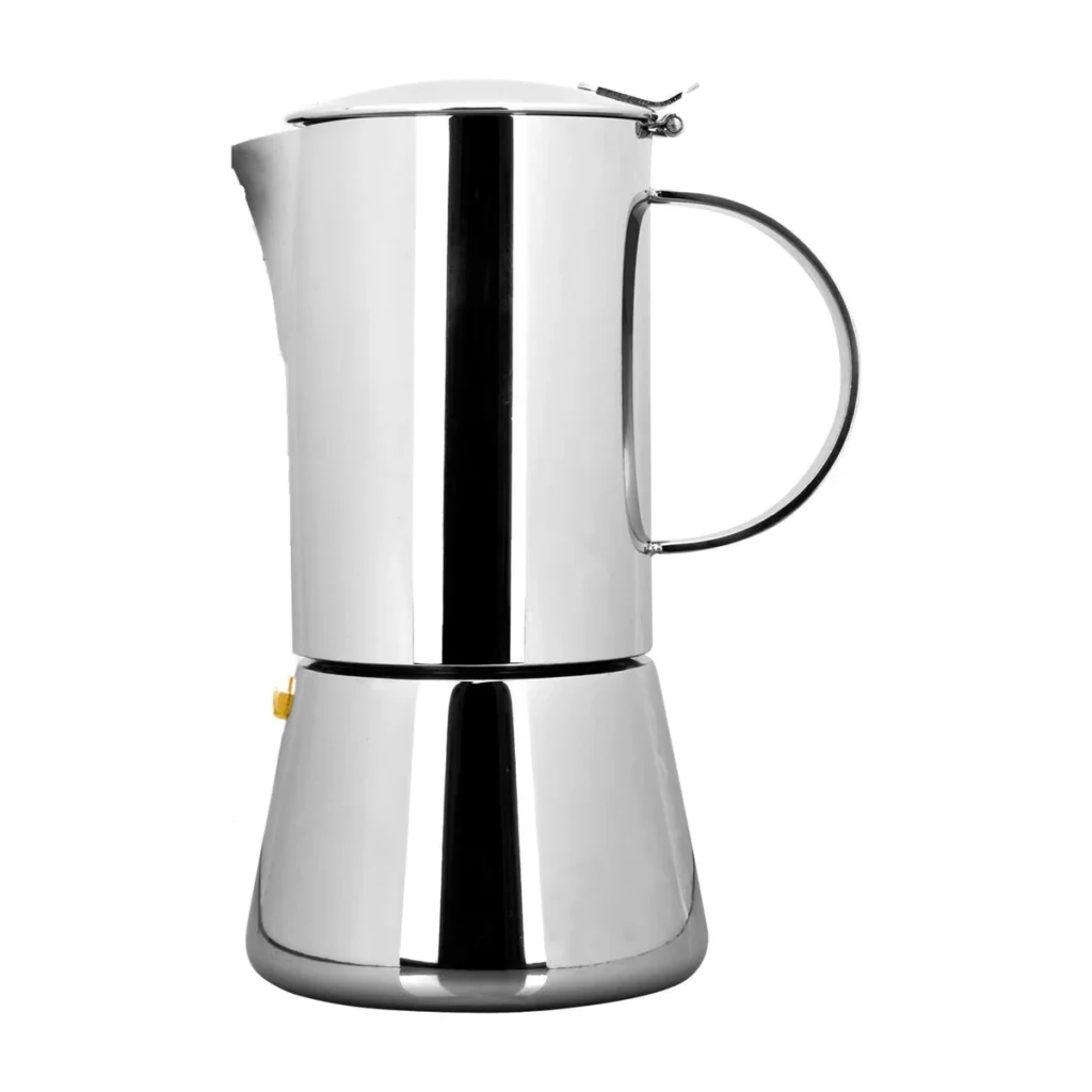 cafetera italiana de acero inoxidable ibili essential con mango de acero apta para induccion