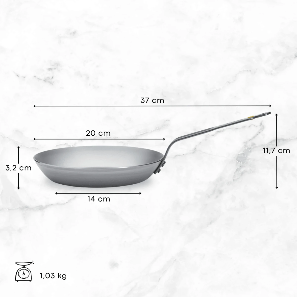 Medidas de la sartén de hierro Mineral B de 20 cm