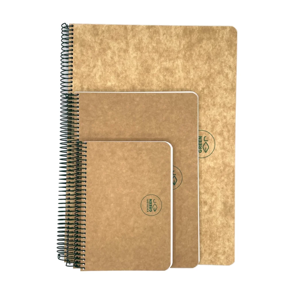 cuaderno reciclado de espiral escolofi en sus tres tamanos din a4 din a5 y din a6