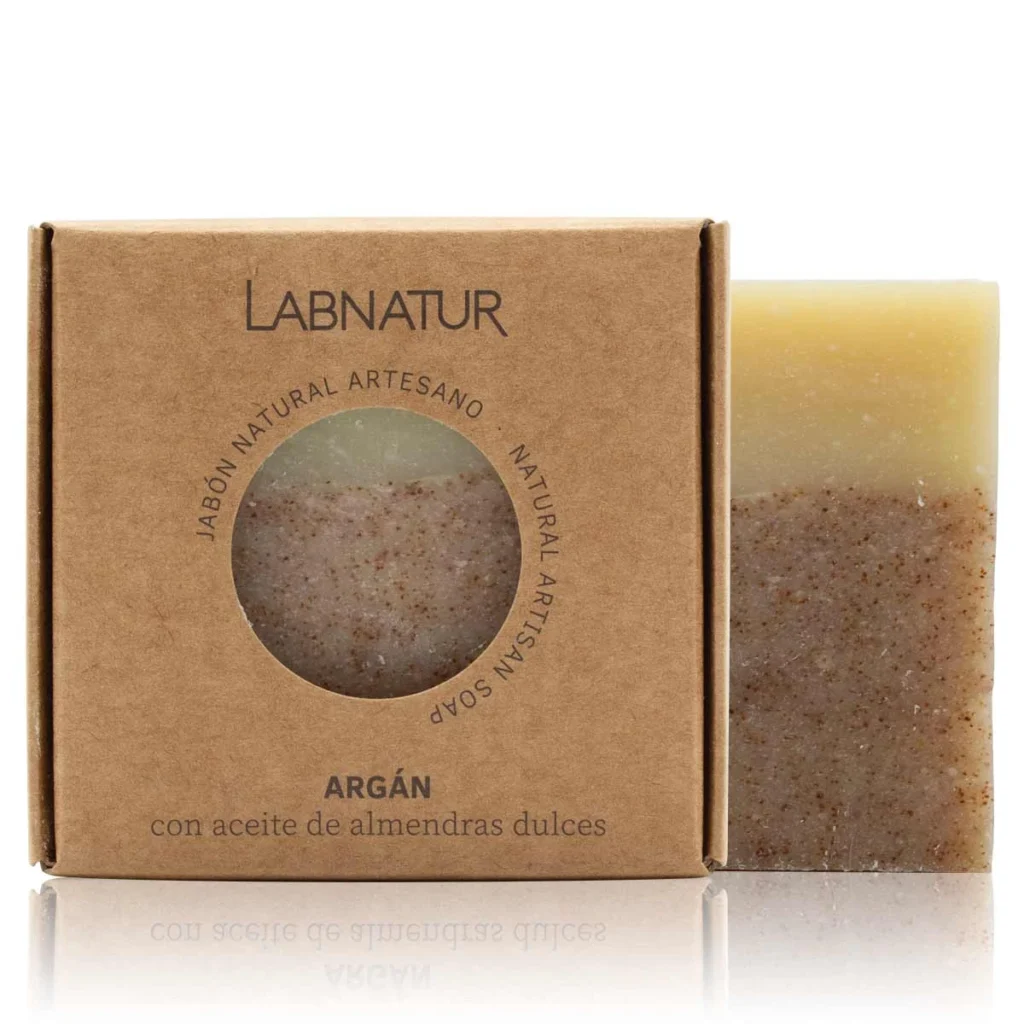 jabon natural premium de argan y almendra labnatur en caja de carton kraft