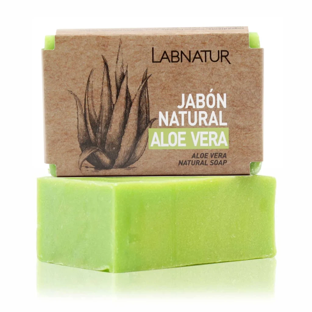 jabon natural de aloe vera y argan labnatur verde con banda de papel kraft