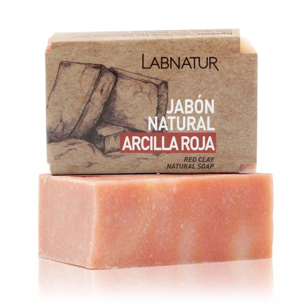 jabon natural de arcilla roja labnatur rosado con banda de papel kraft