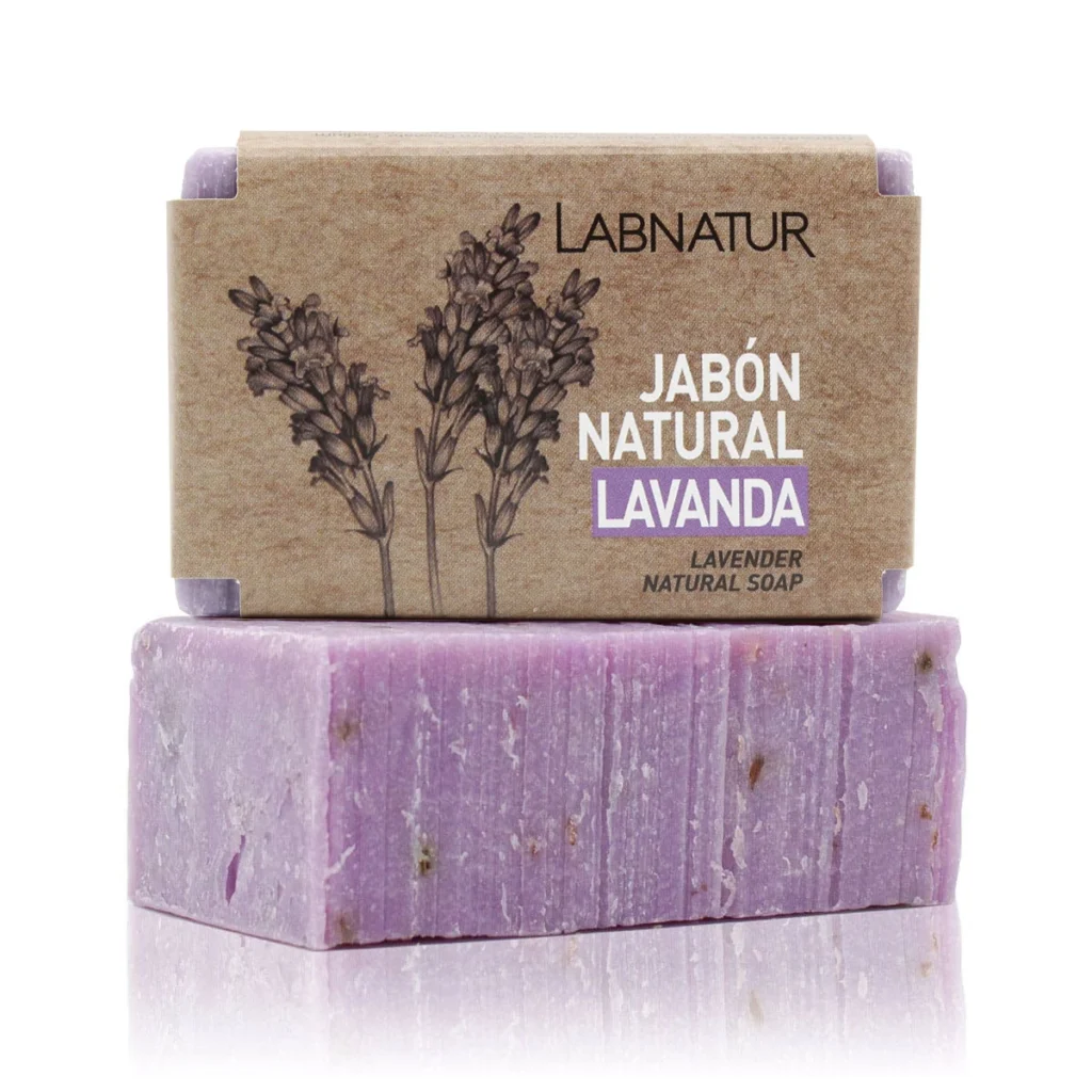 jabon natural de lavanda labnatur lila con banda de papel kraft