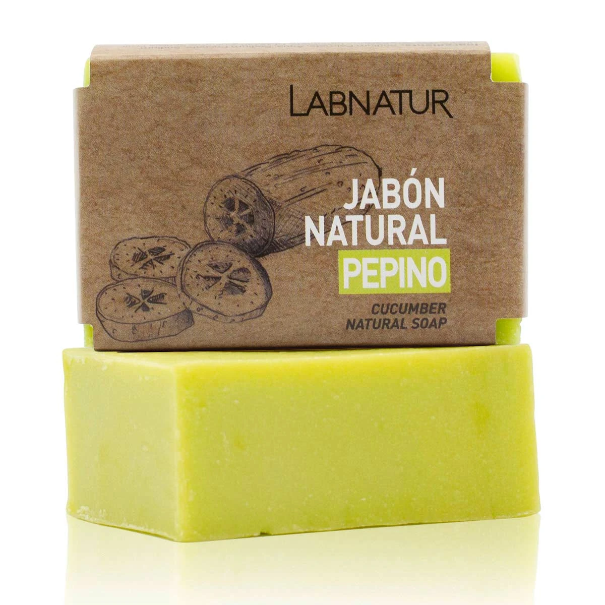 jabon natural de pepino labnatur verde claro con banda de papel kraft