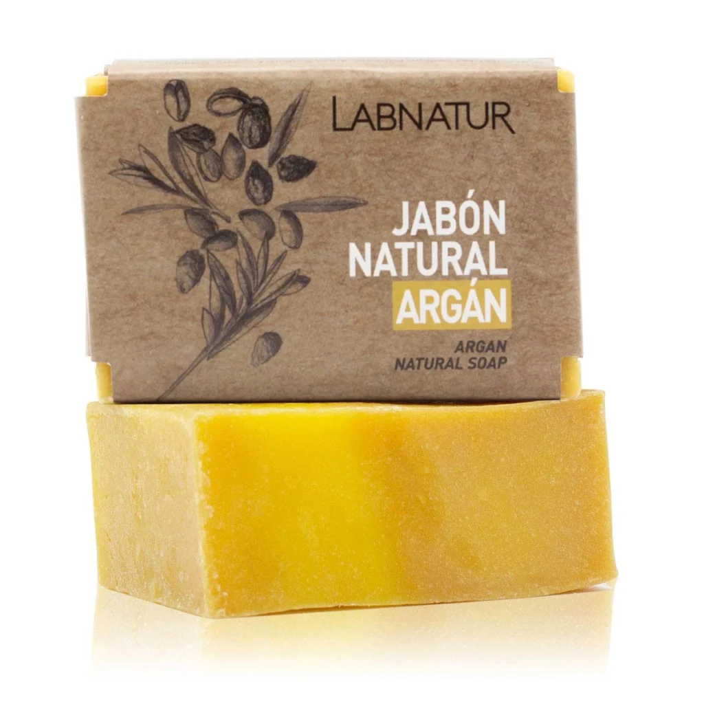 jabon natural de argan labnatur dorado con banda de papel kraft
