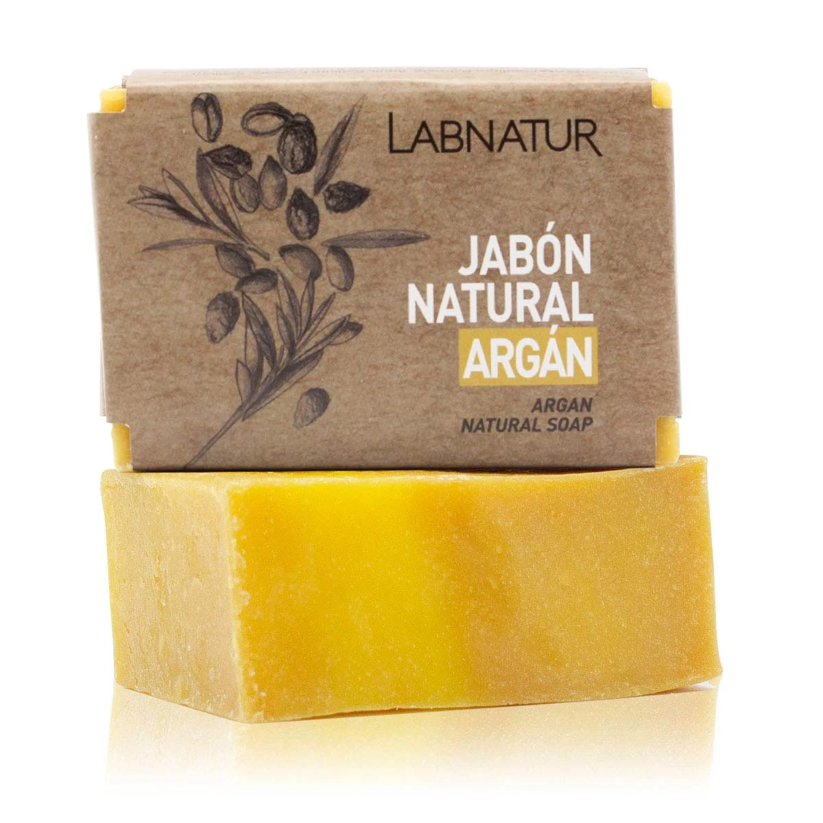 jabon natural de argan labnatur dorado con banda de papel kraft