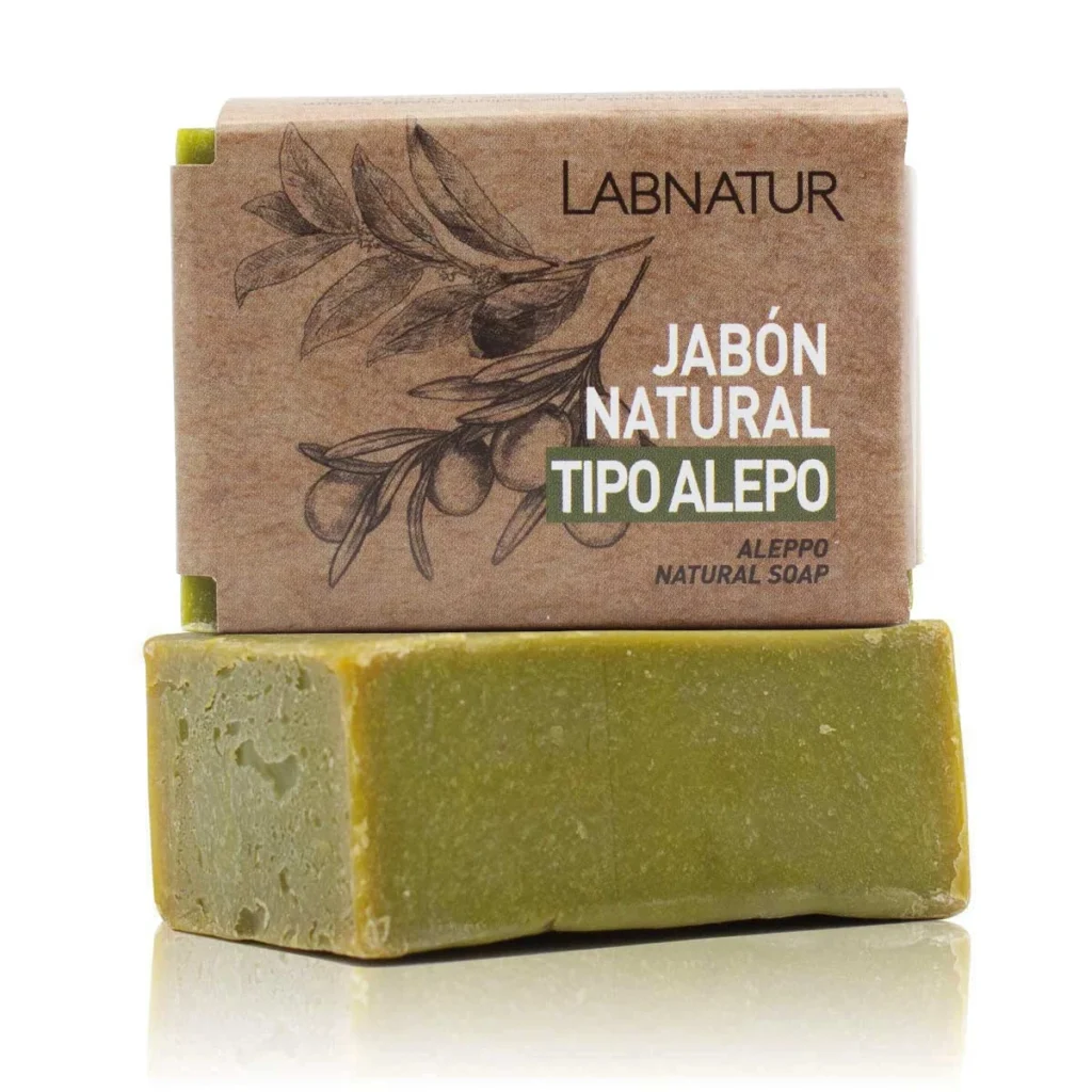 jabon natural tipo alepo labnatur verde oliva con banda de papel kraft