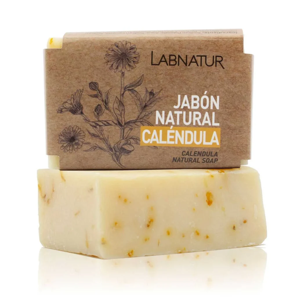 jabon natural de calendula labnatur con banda de papel kraft