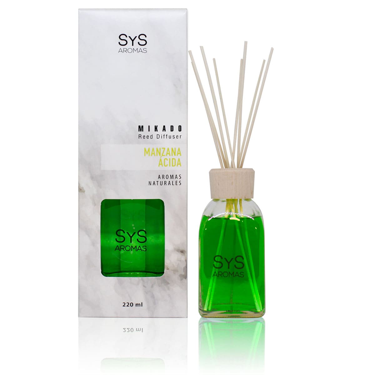 ambientador mikado de manzana ácida 220 ml en estuche colección mármol sys con varillas