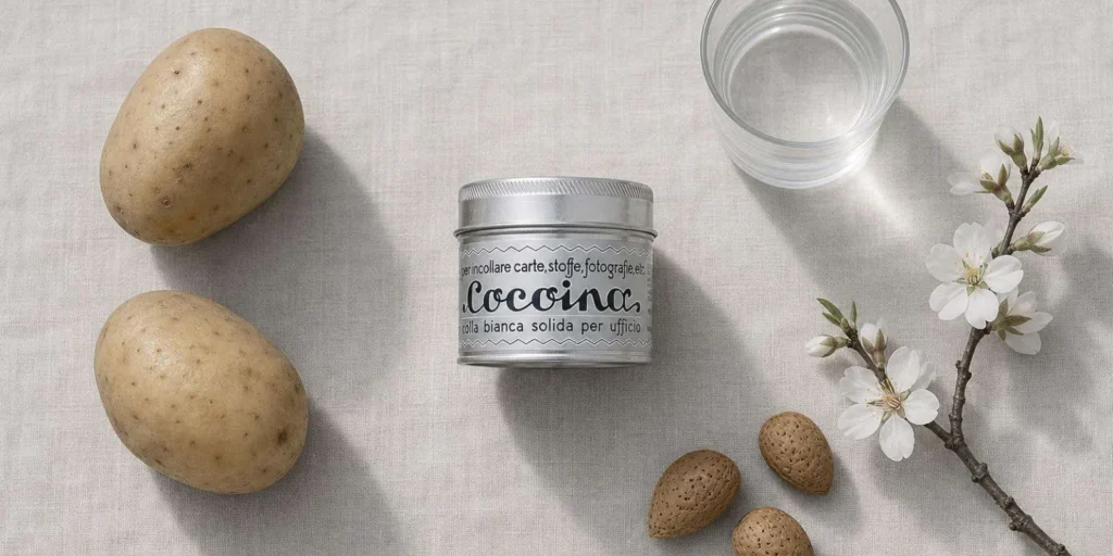 ingredientes de la cola blanca natural coccoina: fecula de patata, agua y aroma de almendra