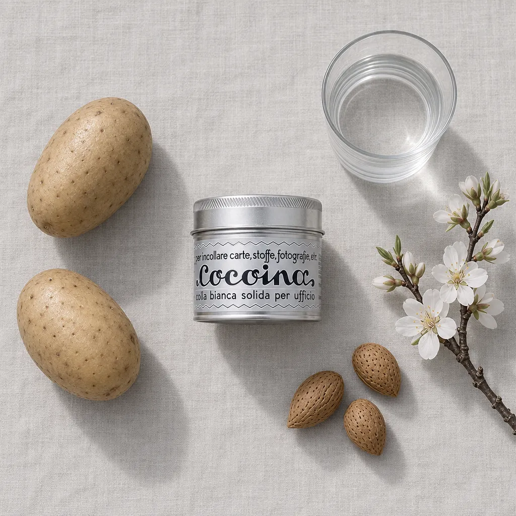 ingredientes de la cola blanca natural coccoina: fecula de patata, agua y aroma de almendra