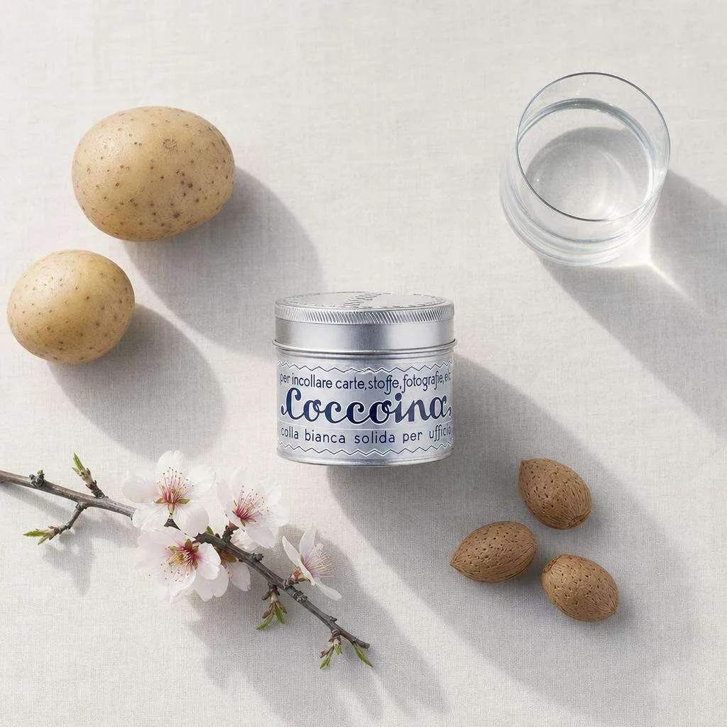 ingredientes de la cola blanca natural coccoina: fecula de patata, agua y aroma de almendra